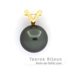 18K solid Gold Pendant and 1 Tahitian Pearl Round B 10.7 mm