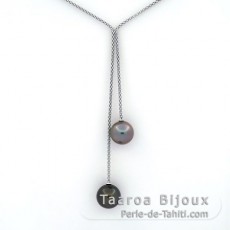 Rhodiated Sterling Silver Necklace and 2 Tahitian Pearls Round C 11.6 and 12 mm