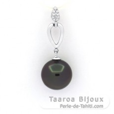 Rhodiated Sterling Silver Pendant and 1 Tahitian Pearl Round C 11.4 mm