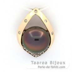14K Solid Gold Pendant + 12 Diamonds and 1 Tahitian Pearl Round B 10.3 mm