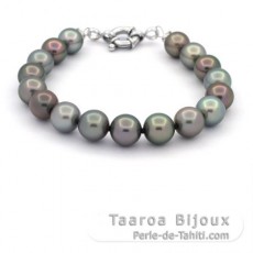 Bracelet with 17 Tahitian Pearls Round C 9.3 to 9.9 mm and Sterling Silver