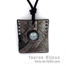 Mother-of-Pearl pendant and 1 Tahitian Pearl Semi-Round C 8.1 mm