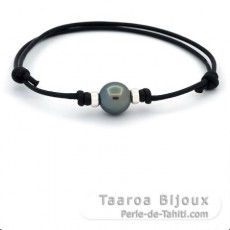 Leather Bracelet and 1 Tahitian Pearl Semi-Baroque C 10.5 mm