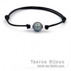 Waxed Cotton Bracelet and 1 Tahitian Pearl Semi-Baroque C 10.1 mm