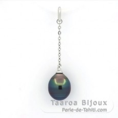 Rhodiated Sterling Silver Pendant and 1 Tahitian Pearl Ringed B 9 mm