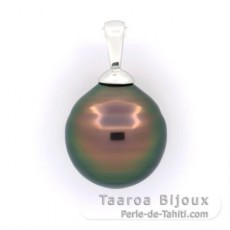 Rhodiated Sterling Silver Pendant and 1 Tahitian Pearl Ringed B 10.8 mm