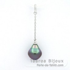 Rhodiated Sterling Silver Pendant and 1 Tahitian Pearl Semi-Baroque B 8.9 mm