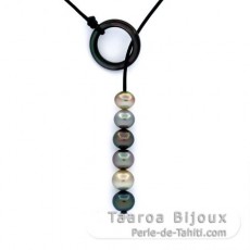 Leather Necklace and 6 Tahitian Pearls Semi-Baroque C from 10.1 to 10.9 mm