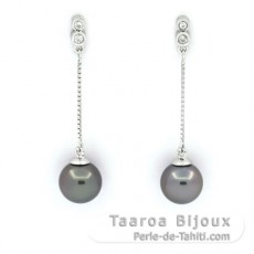 Rhodiated Sterling Silver Earrings and 2 Tahitian Pearls Round C 7.9 mm