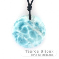 Leather Necklace and 1 Larimar - Diameter = 24 mm - 8 gr