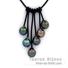 Leather Necklace and 6 Tahitian Pearls Semi-Baroque B from 8.7 to 8.9 mm