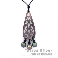 Leather Necklace and 3 Tahitian Pearls Semi-Baroque B from 8.2 to 8.4 mm