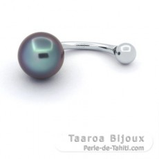 Rhodiated Sterling Silver Piercing and 1 Tahitian Pearl Ringed B 8.9 mm