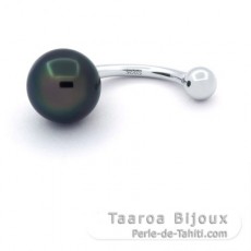 Rhodiated Sterling Silver Piercing and 1 Tahitian Pearl Ringed A 9 mm
