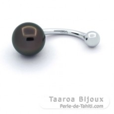 Rhodiated Sterling Silver Piercing and 1 Tahitian Pearl Round B/C 8.5 mm