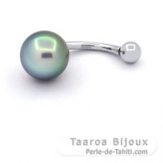 Rhodiated Sterling Silver Piercing and 1 Tahitian Pearl Ringed B 9.2 mm