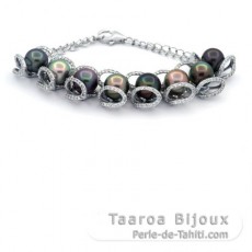 Rhodiated Sterling Silver Bracelet and 8 Tahitian Pearls Semi-Baroque C from 9 to 9.5 mm