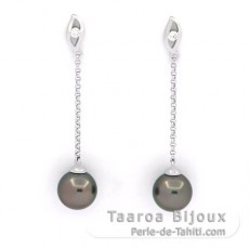 Rhodiated Sterling Silver Earrings and 2 Tahitian Pearls Round C 8.3 mm
