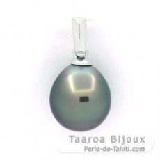 Rhodiated Sterling Silver Pendant and 1 Tahitian Pearl Semi-Baroque A/B 9.3 mm