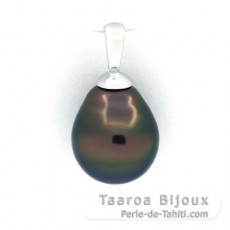 Rhodiated Sterling Silver Pendant and 1 Tahitian Pearl Semi-Baroque B 9.2 mm