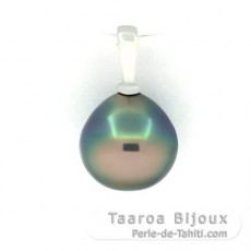 Rhodiated Sterling Silver Pendant and 1 Tahitian Pearl Semi-Baroque B 9 mm