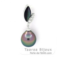 Rhodiated Sterling Silver Pendant and 1 Tahitian Pearl Semi-Baroque B 9.8 mm