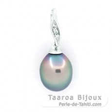 Rhodiated Sterling Silver Pendant and 1 Tahitian Pearl Semi-Baroque B 8.8 mm