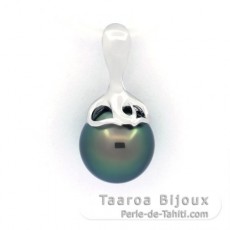 Rhodiated Sterling Silver Pendant and 1 Tahitian Pearl Near-Round C 9.2 mm