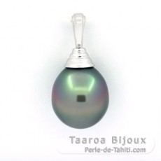 Rhodiated Sterling Silver Pendant and 1 Tahitian Pearl Semi-Baroque B 11.8 mm