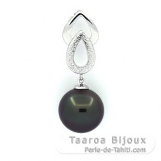 Rhodiated Sterling Silver Pendant and 1 Tahitian Pearl Round C 11.3 mm