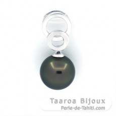 Rhodiated Sterling Silver Pendant and 1 Tahitian Pearl Round C 10.1 mm