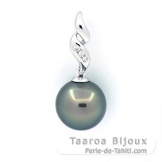 Rhodiated Sterling Silver Pendant and 1 Tahitian Pearl Round C 10.7 mm