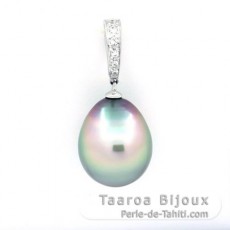 Rhodiated Sterling Silver Pendant and 1 Tahitian Pearl Semi-Baroque C 13.3 mm
