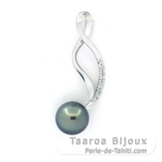 Rhodiated Sterling Silver Pendant and 1 Tahitian Pearl Round C 8.4 mm