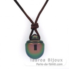 Kangaroo Leather Necklace and 1 Tahitian Pearl Semi-Baroque B 12.5 mm