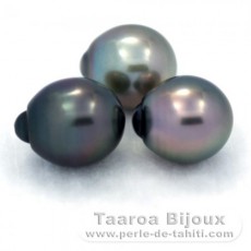 Lot of 3 Tahitian Pearls Semi-Baroque A from 10.5 to 10.7 mm
