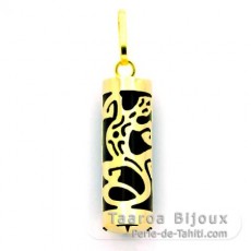 18K Gold Pendant and Black Agate - 17 mm - Gecko