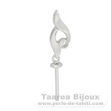 Rhodiated Sterling Silver Pendant for 1 Pearl from 10 to 13 mm