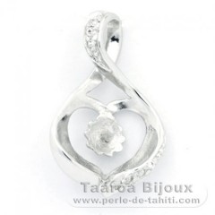 Rhodiated Sterling Silver Pendant for 1 Pearl from 9.5 to 11 mm
