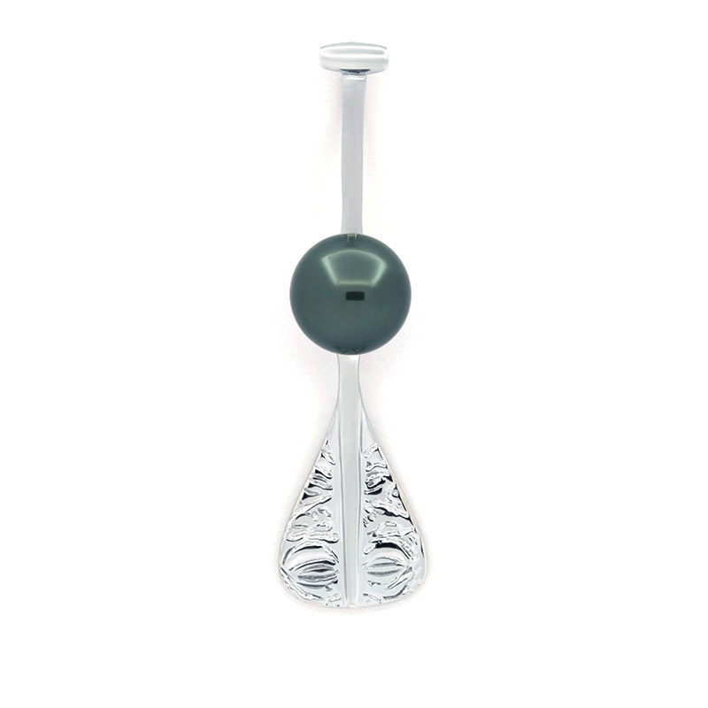 Rhodiated Sterling Silver Pendant and 1 Tahitian Pearl Round B 10.1 mm
