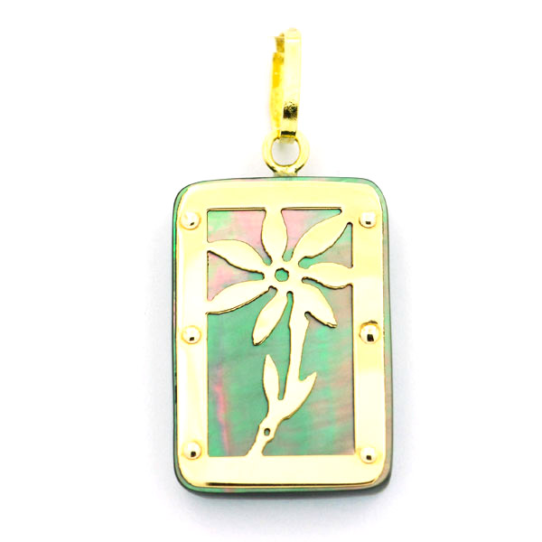 18K Gold and Tahitian Mother-of-Pearl Pendant - Dimensions = 18 X 12 mm - Tiar