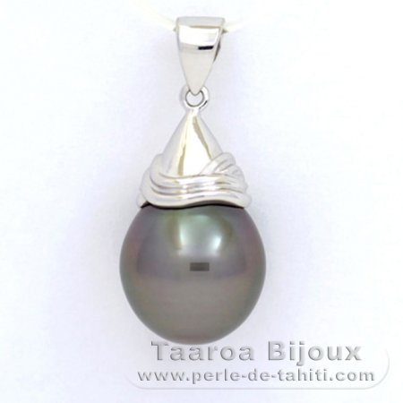 18K Solid White Gold Pendant and 1 Tahitian Pearl Semi-Baroque B 12.4 mm