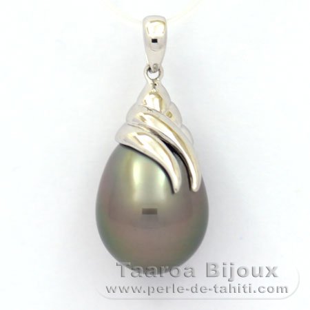 Rhodiated Sterling Silver Pendant and 1 Tahitian Pearl Semi-Baroque C 12 mm