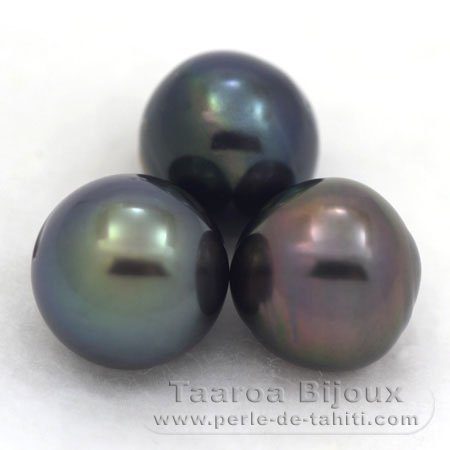Lot of 3 Tahitian Pearls Semi-Baroque D 12 mm
