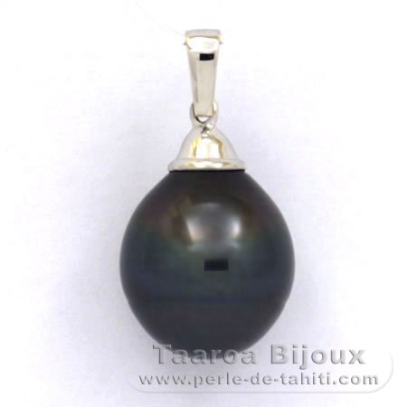 Rhodiated Sterling Silver Pendant and 1 Tahitian Pearl Ringed C 14.2 mm