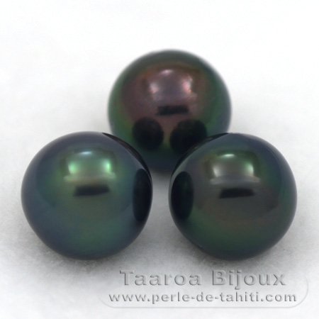 Lot of 3 Tahitian Pearls Semi-Round C from 8.9 to 9 mm