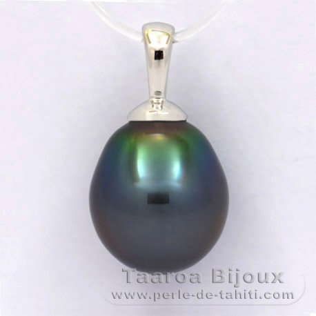 18K Solid White Gold Pendant and 1 Tahitian Pearl Semi-Baroque B 9.5 mm