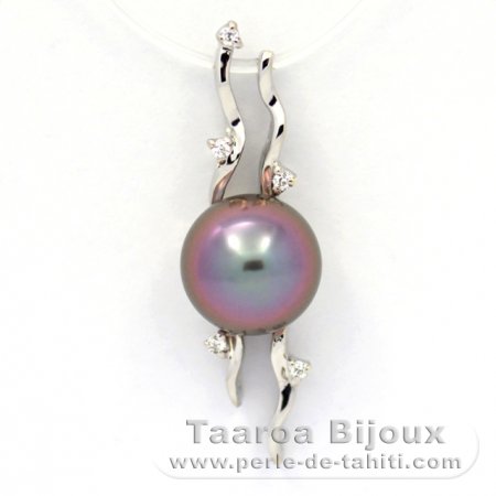 Rhodiated Sterling Silver Pendant and 1 Tahitian Pearl Semi-Round C+ 9.3 mm