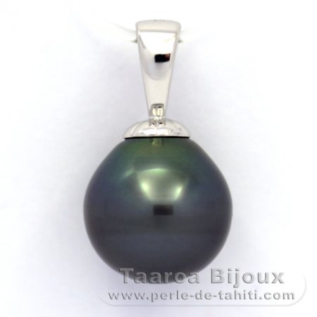 Rhodiated Sterling Silver Pendant and 1 Tahitian Pearl Ringed B 11.7 mm