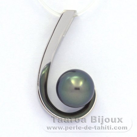Rhodiated Sterling Silver Pendant and 1 Tahitian Pearl Semi-Round C 9.8 mm